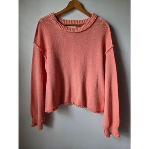 NWT BY TOGETHER CORAL CREW NECK PULLOVER COTTON SWEATER TOP SIZE LARGE